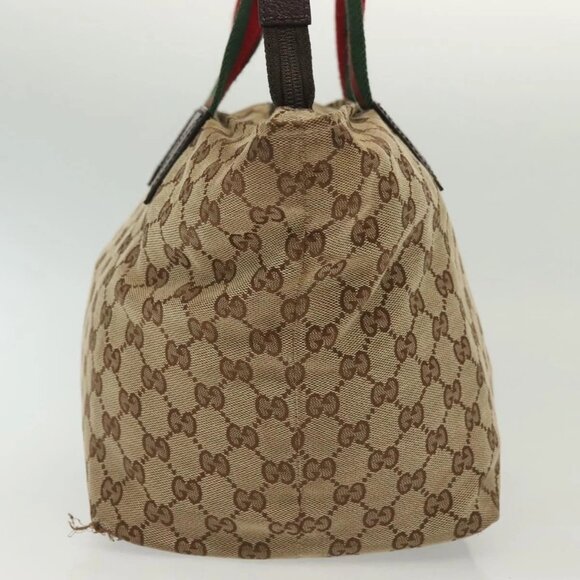 GUCCI GG Canvas Web Sherry Line Tote Bag Beige Green Red - Picture 5 of 16